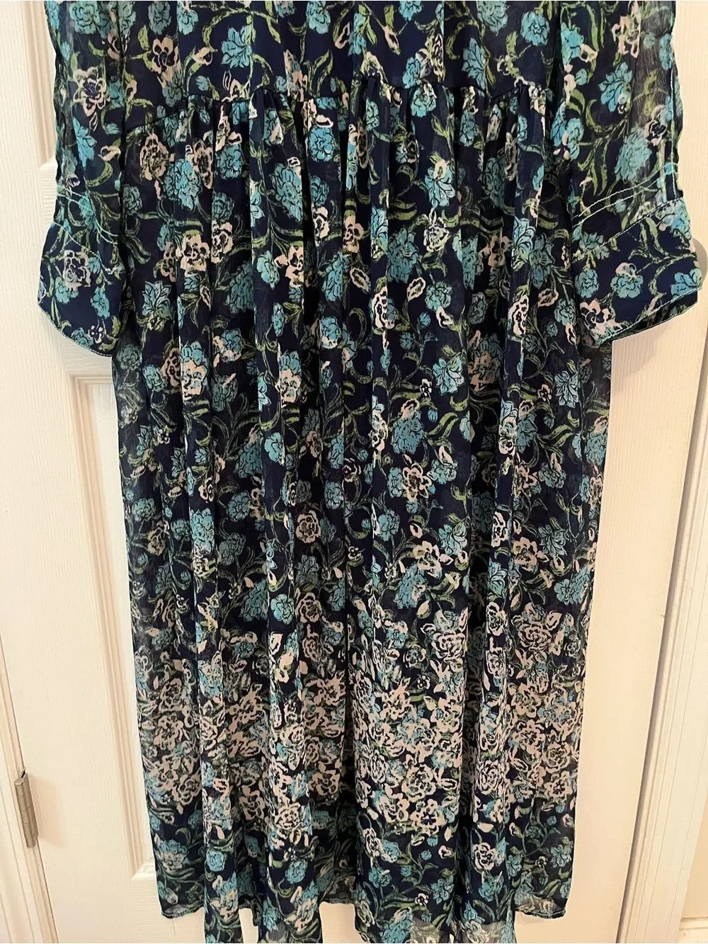 Free People Navy Blue Floral Boho Maxi Dress XS Cottagecore Festival Midi Maxi